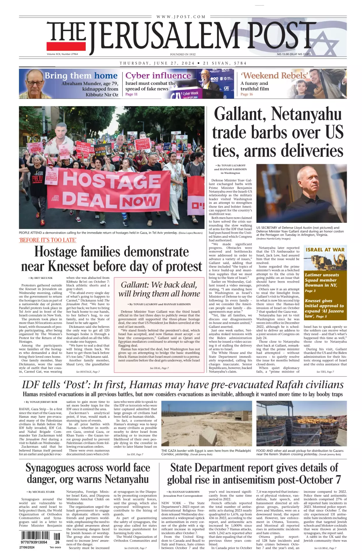 Prima-pagina-the jerusalem post-edizione-di-oggi-27-06-2024